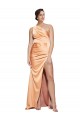 One Shoulder Ruched Formal Stretch Satin Bridesmaid Dress / Prom Dress with Thigh High Split Brisbane