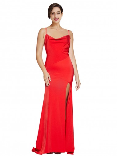 Low Back Cowl Neck Formal Stretch Satin Bridesmaid Dress / Prom Dress with High Side Slit Brisbane
