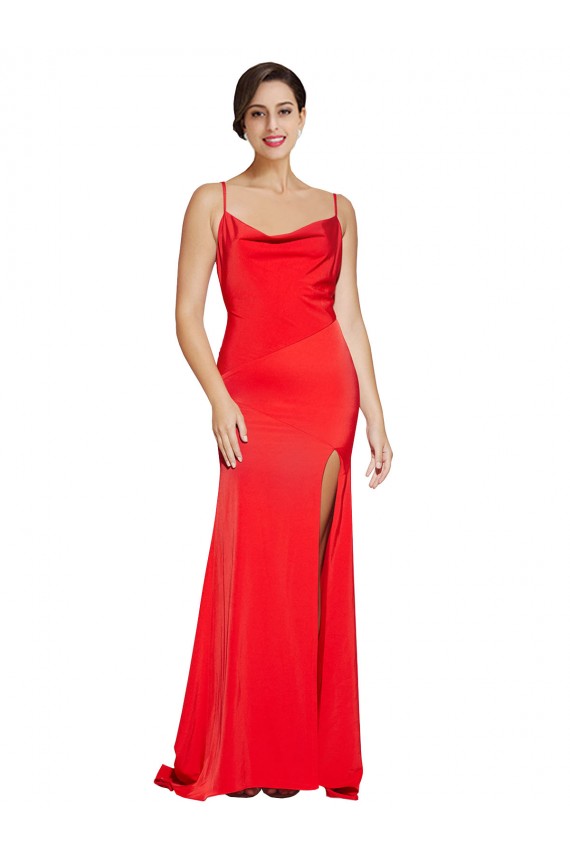 Low Back Cowl Neck Formal Stretch Satin Bridesmaid Dress / Prom Dress with High Side Slit Brisbane