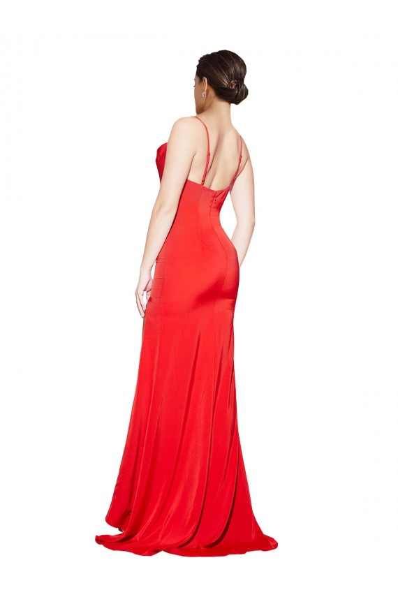 Low Back Cowl Neck Formal Stretch Satin Bridesmaid Dress / Prom Dress with High Side Slit Brisbane