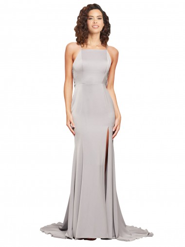 High Neck Low Back Long Full Length Formal Stretch Satin Bridesmaid Dress / Prom Dress Brisbane