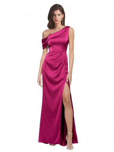Off the Shoulder Short Sleeves Formal Stretch Satin Bridesmaid Dress / Prom Dress with Side Slit Brisbane