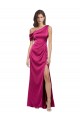 Off the Shoulder Short Sleeves Formal Stretch Satin Bridesmaid Dress / Prom Dress with Side Slit Brisbane