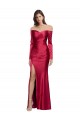 Long Sleeves Off the Shoulder Formal Stretch Satin Bridesmaid Dress / Prom Dress with High Side Split Brisbane