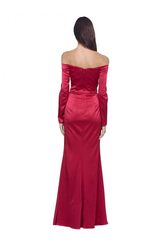 Long Sleeves Off the Shoulder Formal Stretch Satin Bridesmaid Dress / Prom Dress with High Side Split Brisbane