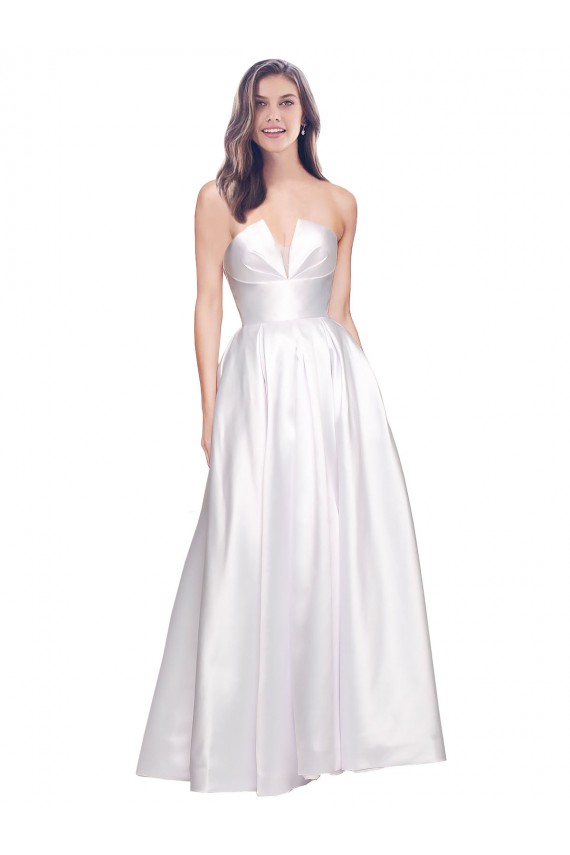 Full Length Strapless V-Cutout Formal Stretch Satin Bridesmaid Dress / Prom Dress Brisbane