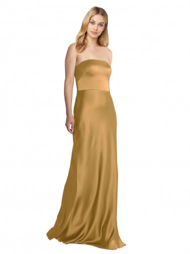 Sleek Strapless Long A-Line Formal Stretch Satin Bridesmaid Dress / Prom Dress Brisbane