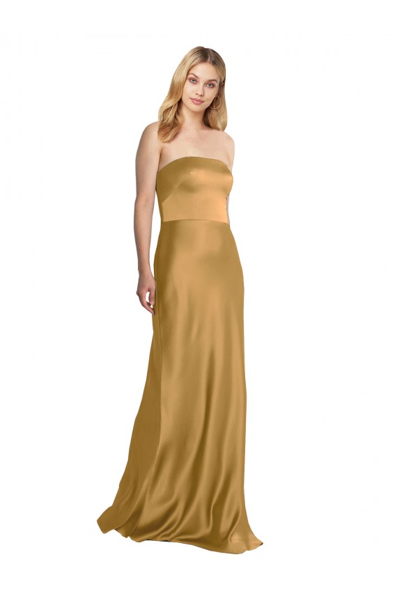 Sleek Strapless Long A-Line Formal Stretch Satin Bridesmaid Dress / Prom Dress Brisbane