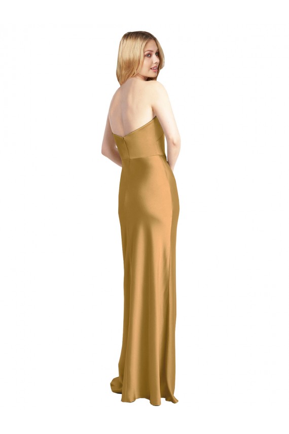Sleek Strapless Long A-Line Formal Stretch Satin Bridesmaid Dress / Prom Dress Brisbane