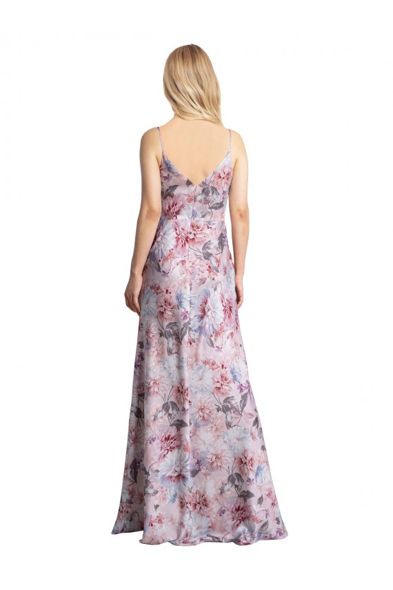 Draped Cowl Neck Long Printed Formal Stretch Satin Bridesmaid Dress Brisbane