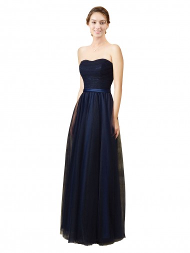 Elegant Lace and Tulle Long Strapless Bridesmaid Dress Brisbane