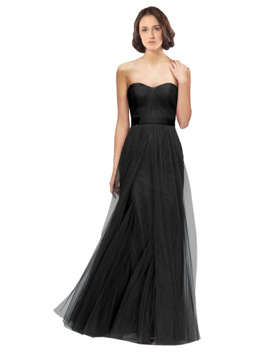 Long Tulle Bridesmaid Dress with Sweetheart Neckline and Belt Brisbane