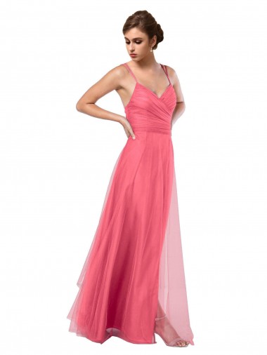 Flowy A-Line Tulle Bridesmaid Dress with Double Straps and V-Neck Brisbane