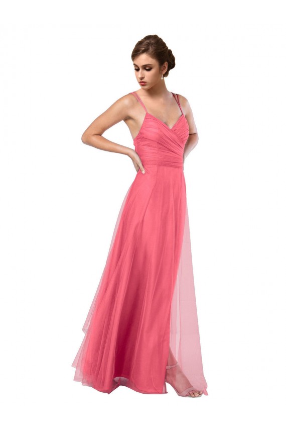 Flowy A-Line Tulle Bridesmaid Dress with Double Straps and V-Neck Brisbane