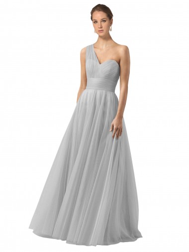 Floor Length Tulle Bridesmaid Dress with Shirred One Shoulder Bodice Brisbane