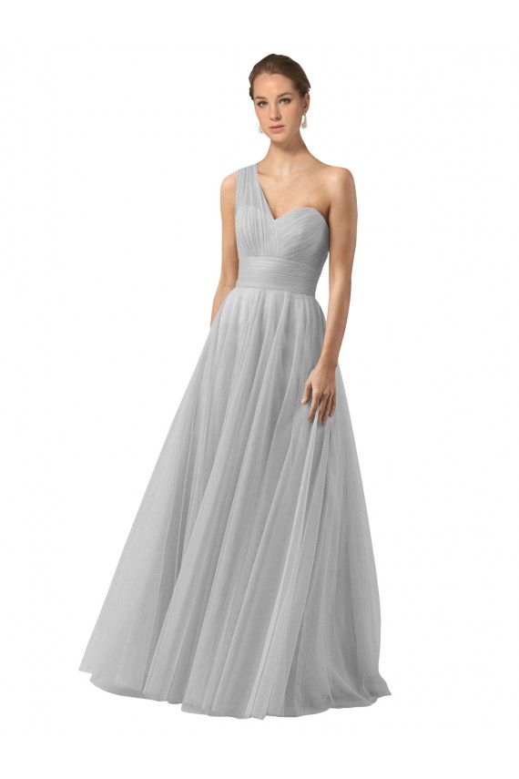 Floor Length Tulle Bridesmaid Dress with Shirred One Shoulder Bodice Brisbane