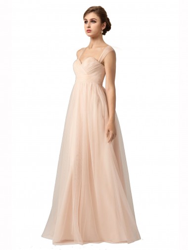 Illusion Sleeves Tulle Bridesmaid Dress with Shirred Bodice and Sweetheart Neckline Brisbane