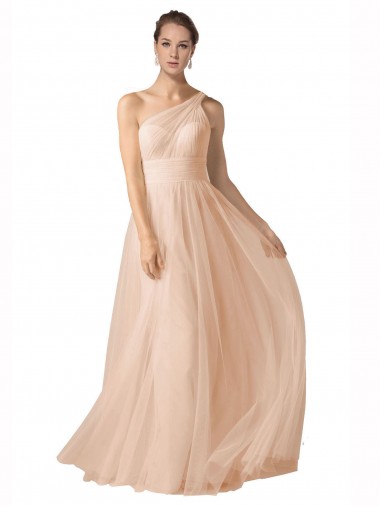 Illusion One Shoulder Tulle Bridesmaid Dress with Shirred Bodice Brisbane