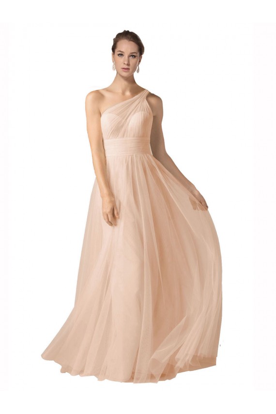 Illusion One Shoulder Tulle Bridesmaid Dress with Shirred Bodice Brisbane
