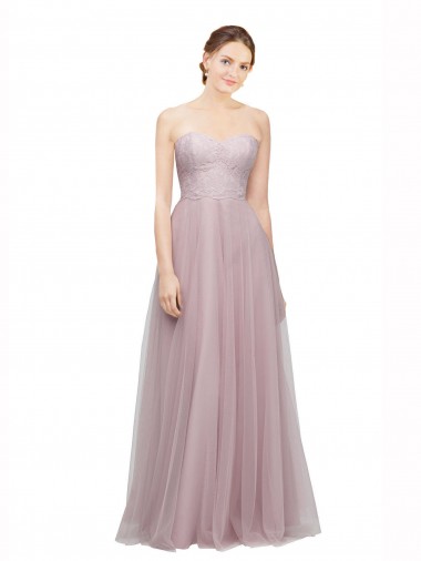 Sweetheart Neckline Long Tulle Bridesmaid Dress with Lace Bodice Brisbane