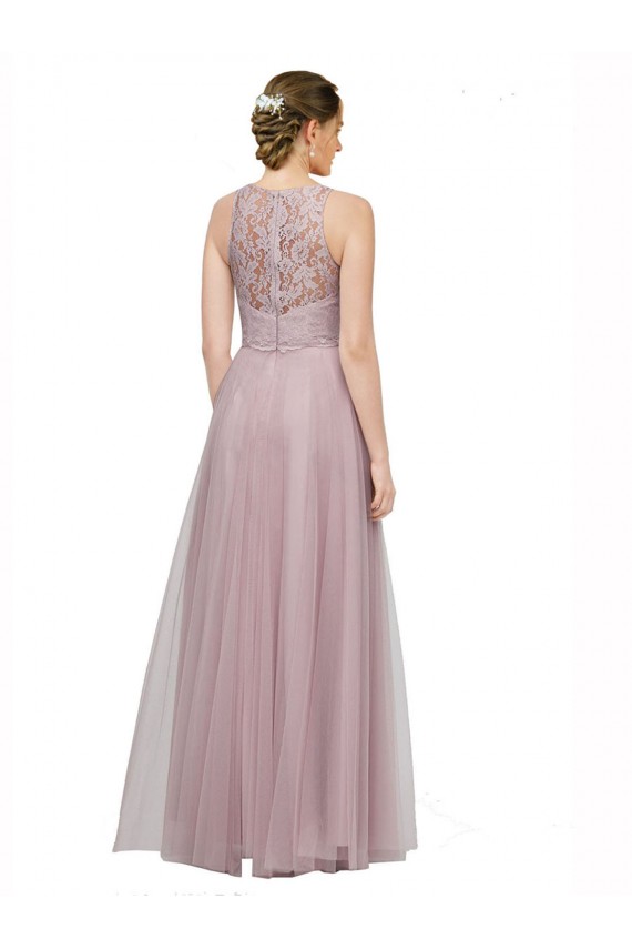 High Neck Long Tulle Bridesmaid Dress with Lace Bodice Brisbane