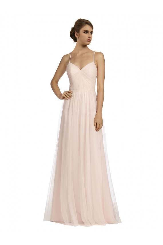 Long Draped Back A-Line Tulle Bridesmaid Dress with Pleated Bodice Brisbane