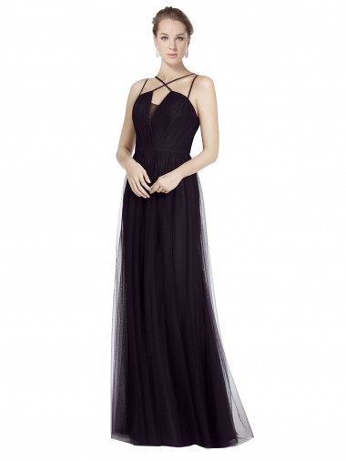 High Neck Long A-Line Tulle Bridesmaid Dress Brisbane