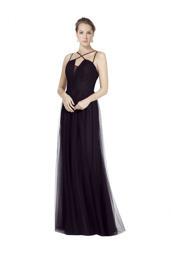 High Neck Long A-Line Tulle Bridesmaid Dress Brisbane