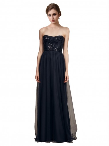 Strapless Sequined Lace Long Bridesmaid Dress with Pleats Brisbane