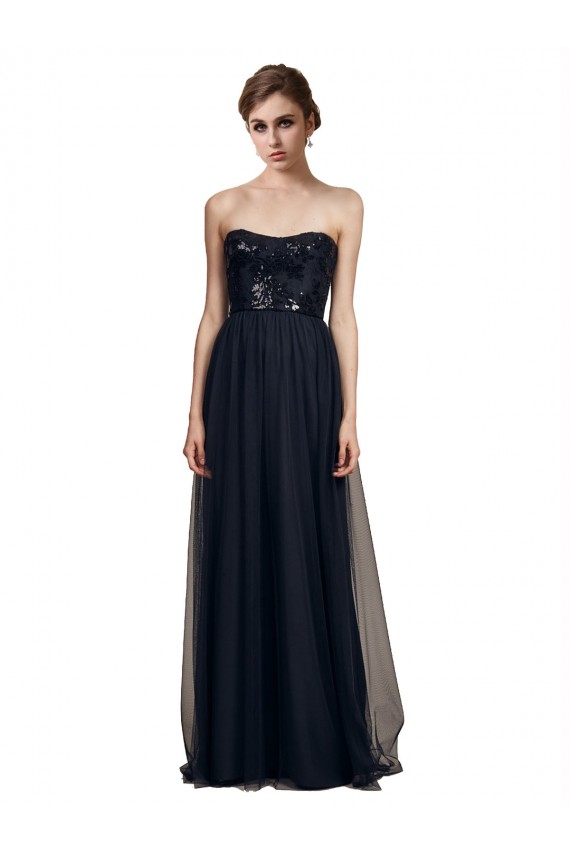 Strapless Sequined Lace Long Bridesmaid Dress with Pleats Brisbane