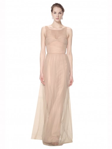 Long Tulle Bridesmaid Dress with Illusion Neck Brisbane