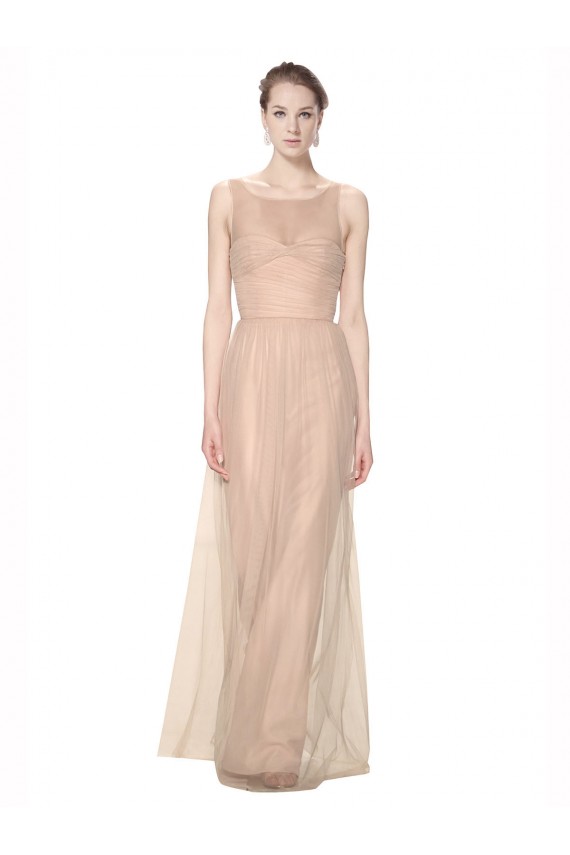 Long Tulle Bridesmaid Dress with Illusion Neck Brisbane