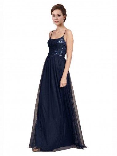 Spaghetti Strap Tulle Bridesmaids Dress with Ballerina Neckline Brisbane