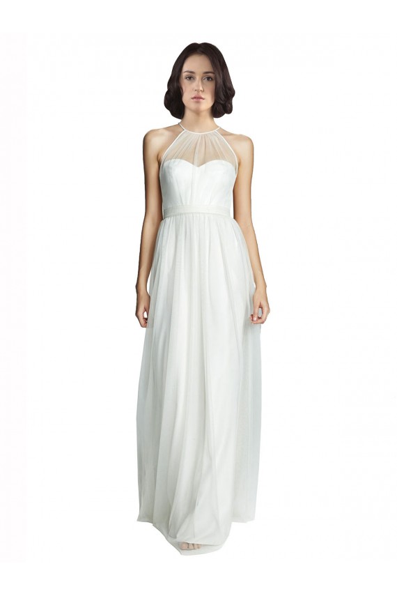 High Neckline Long Tulle Bridesmaid Dress with Illusion Front Brisbane