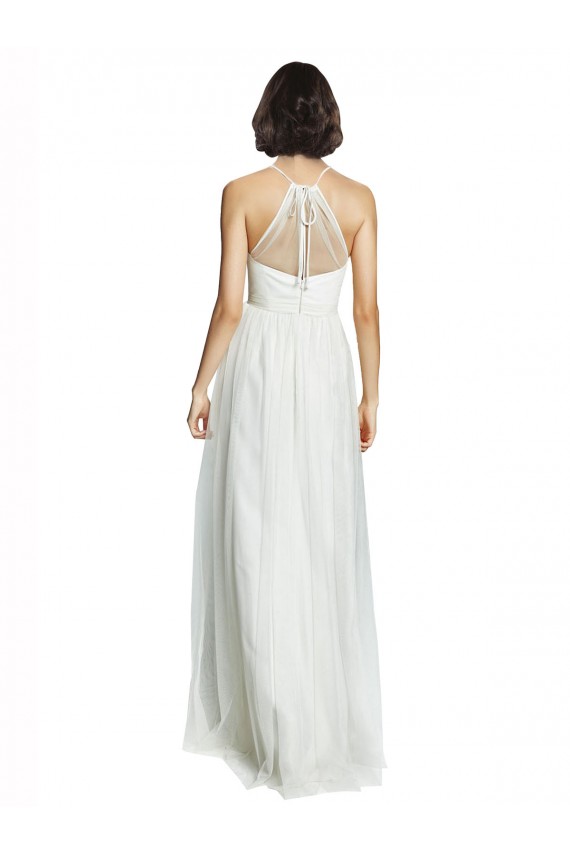 High Neckline Long Tulle Bridesmaid Dress with Illusion Front Brisbane