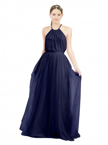 Long A-Line High Neck Halter Tulle Bridesmaid Dress Brisbane
