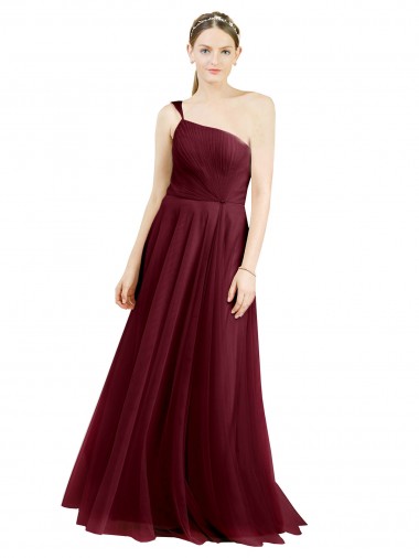 One Shoulder Floor Length Long Tulle Bridesmaid Dress Brisbane