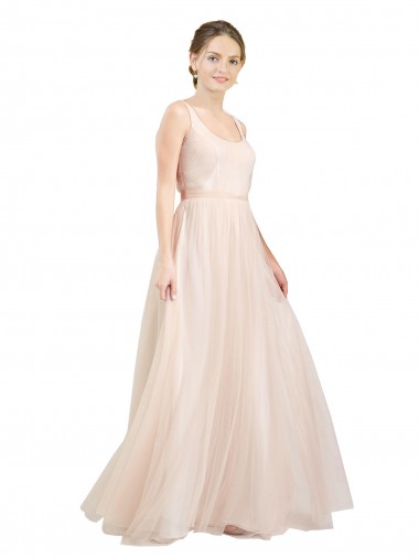 Scooped Neckline Long Tulle Bridesmaid Dress with Open Back Brisbane
