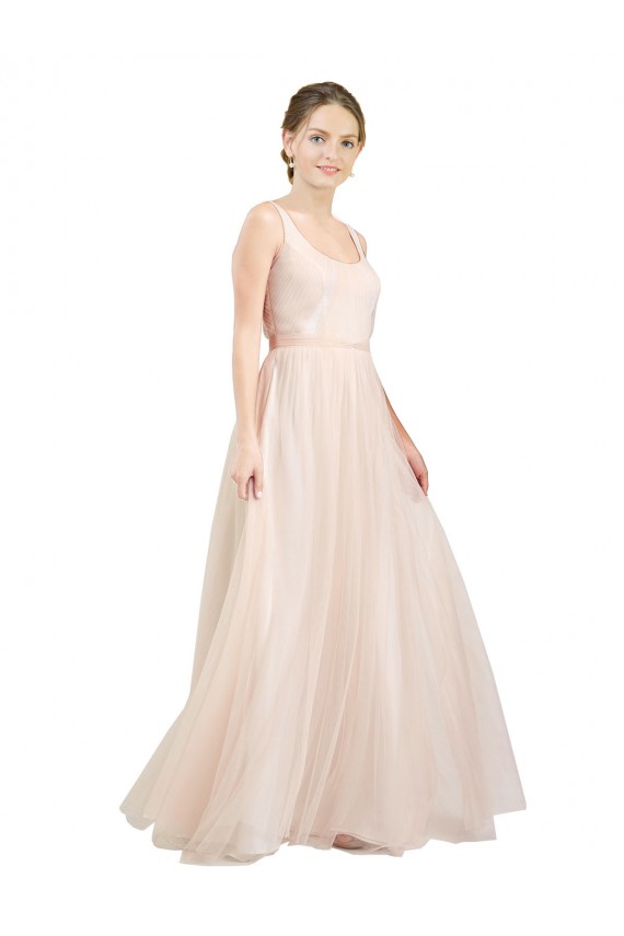 Scooped Neckline Long Tulle Bridesmaid Dress with Open Back Brisbane