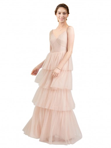 V-Neck A-Line Layered Long Tulle Bridesmaid Dress Brisbane