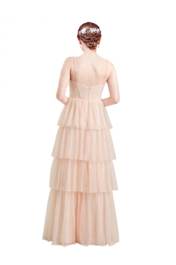 V-Neck A-Line Layered Long Tulle Bridesmaid Dress Brisbane