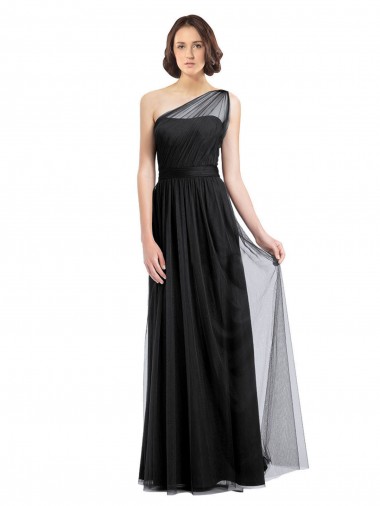Ruched Long Soft Tulle Bridesmaid Dress with Sheer Netting Shoulder Strap Brisbane