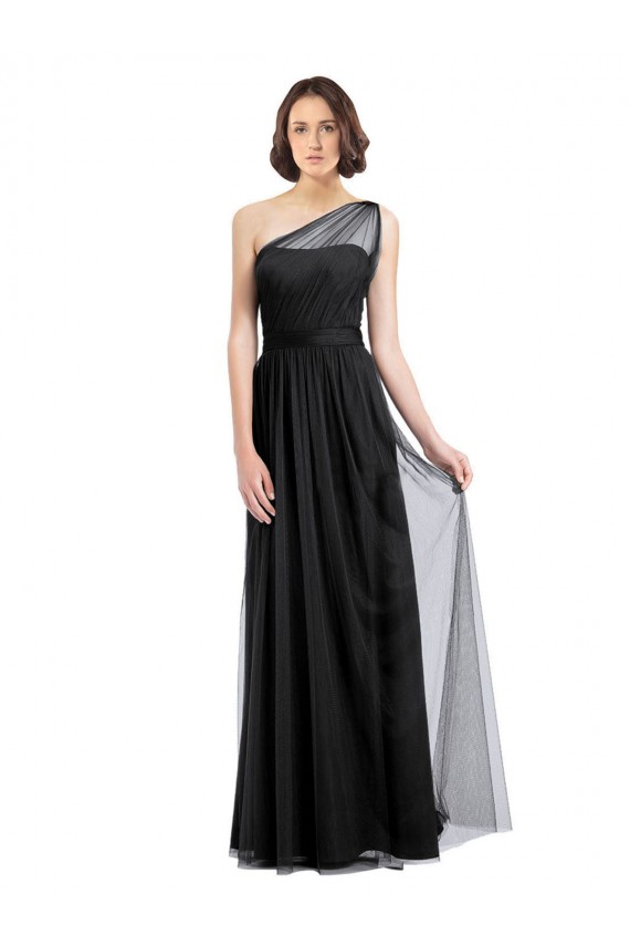 Ruched Long Soft Tulle Bridesmaid Dress with Sheer Netting Shoulder Strap Brisbane