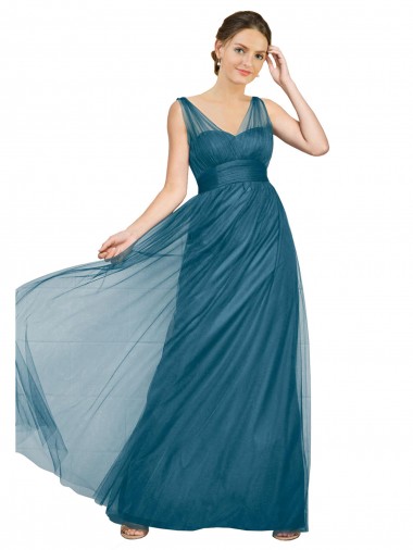 Long V-Neck Soft Tulle Bridesmaid Dress Brisbane