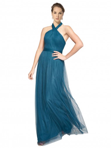 High Neck Halter Pleated A-Line Tulle Bridesmaid Dress Brisbane