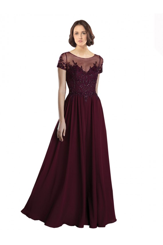 Full Length Beaded and Embroidered Tulle Bodice Long Chiffon Bridesmaid Dress Brisbane