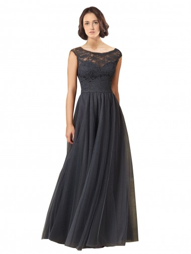Long Bateau Tulle Bridesmaid Dress with Lace Bodice Brisbane