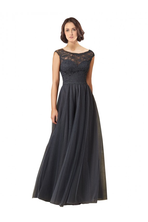 Long Bateau Tulle Bridesmaid Dress with Lace Bodice Brisbane
