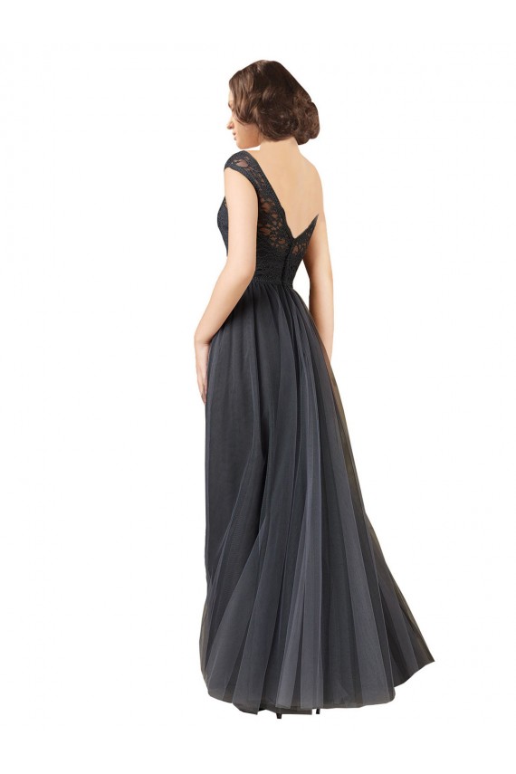 Long Bateau Tulle Bridesmaid Dress with Lace Bodice Brisbane
