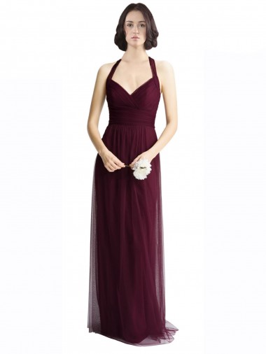 Long Tulle Bridesmaid Dress with Criss-Cross Bodice and Self Straps Brisbane